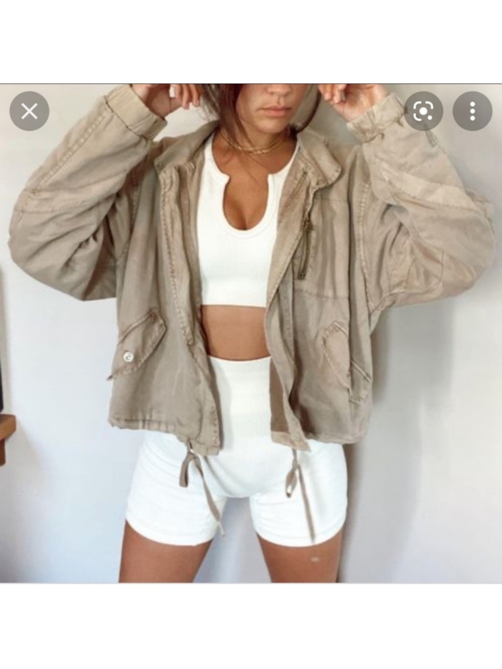 Young Fabulous & Broke Taupe Drawstring-Hem Clara” Bomber Utility Jacket. Medium
